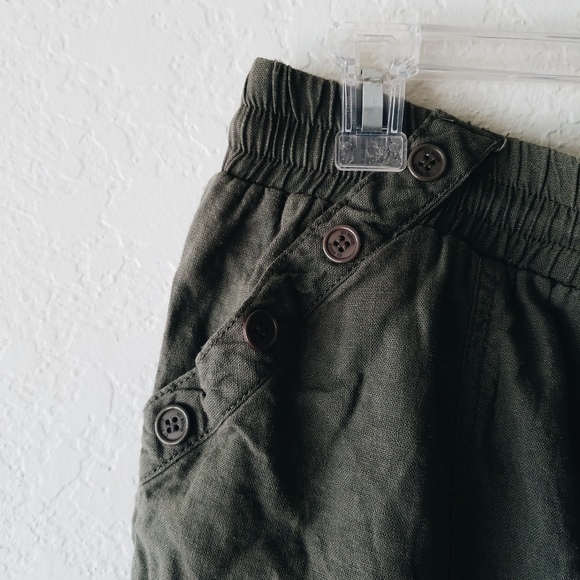Army green drawstring linen shorts - Picture 3 of 4